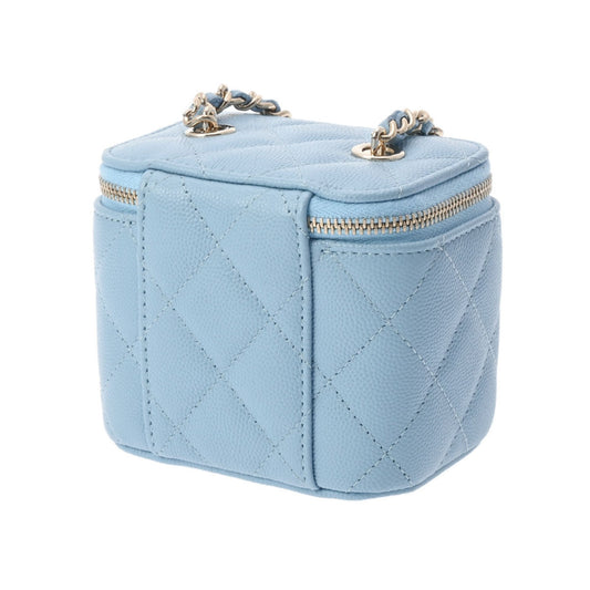 Luxury Chanel Small Vanity Chain Shoulder Blue Champagne AP1340 Women's Caviar Skin Bag