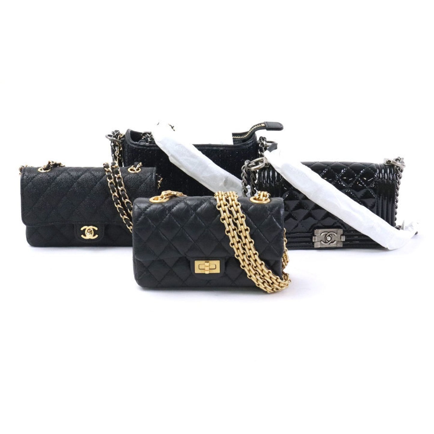 Luxury Chanel Diagonal Shoulder Bag Trunk Mini 4 Piece Set Success Story Leather Black Women's