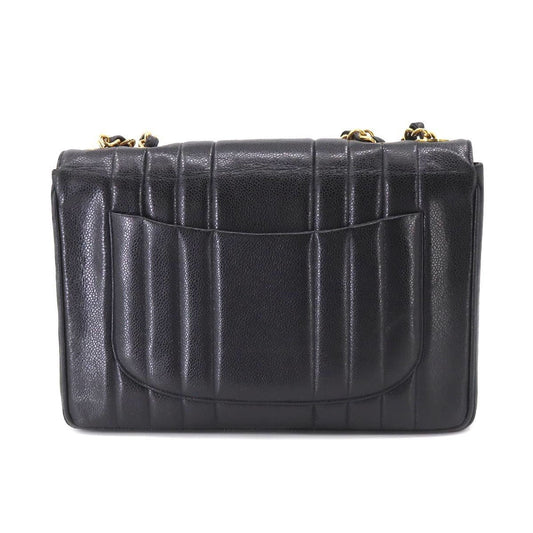 Luxury Chanel Mademoiselle Chain Shoulder Bag Caviar Skin Black Coco Mark Gold Hardware Vintage