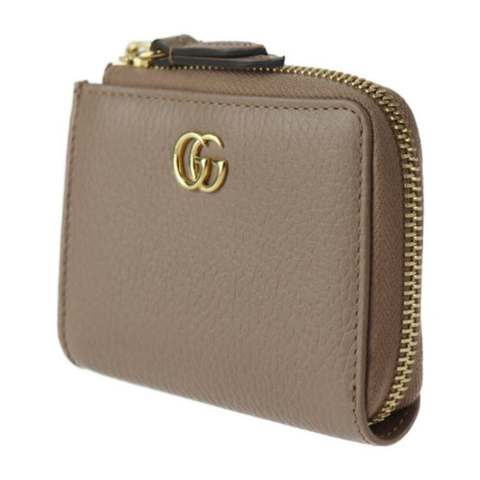Luxury Gucci GG Marmont Coin Case 644406 Leather Beige Gold Metal Fittings Purse L-shaped Zipper Japan Limited