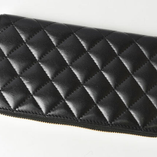 Luxury Chanel Wallet A50097  Long Round Zipper Timeless Classic Matelasse Lambskin Black Bordeaux