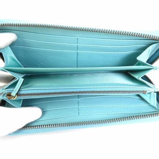 Luxury Gucci Round Zipper Long Wallet GG Marmont Diana Leather Turquoise Blue Gold Unisex 658634