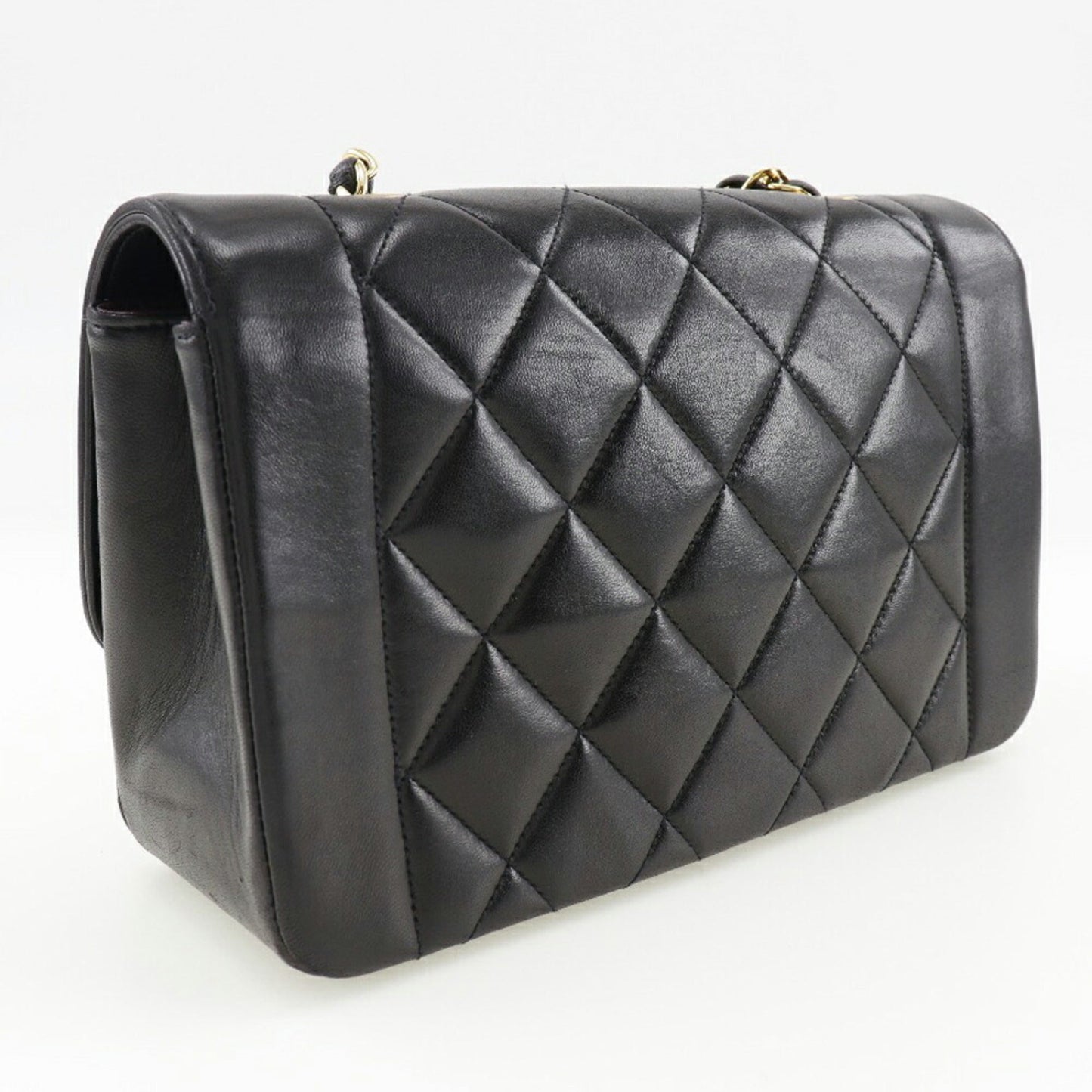 Luxury Chanel Chain Shoulder Bag Coco Mark Diana Matelasse Lambskin Black Ladies