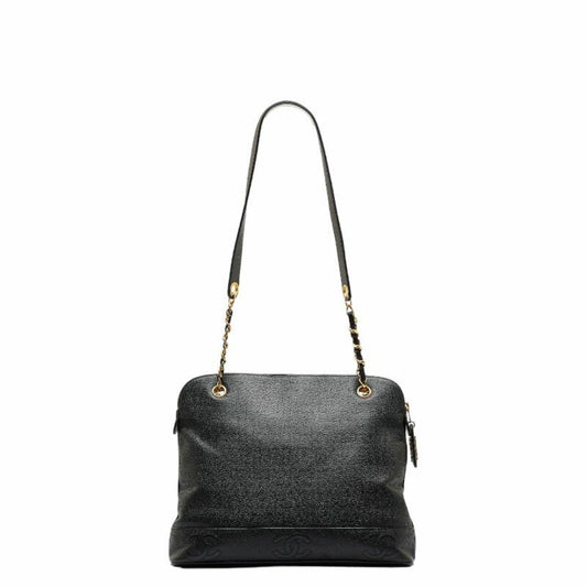 Luxury Chanel Triple Coco Mark Chain Shoulder Bag Black Caviar Skin Women's