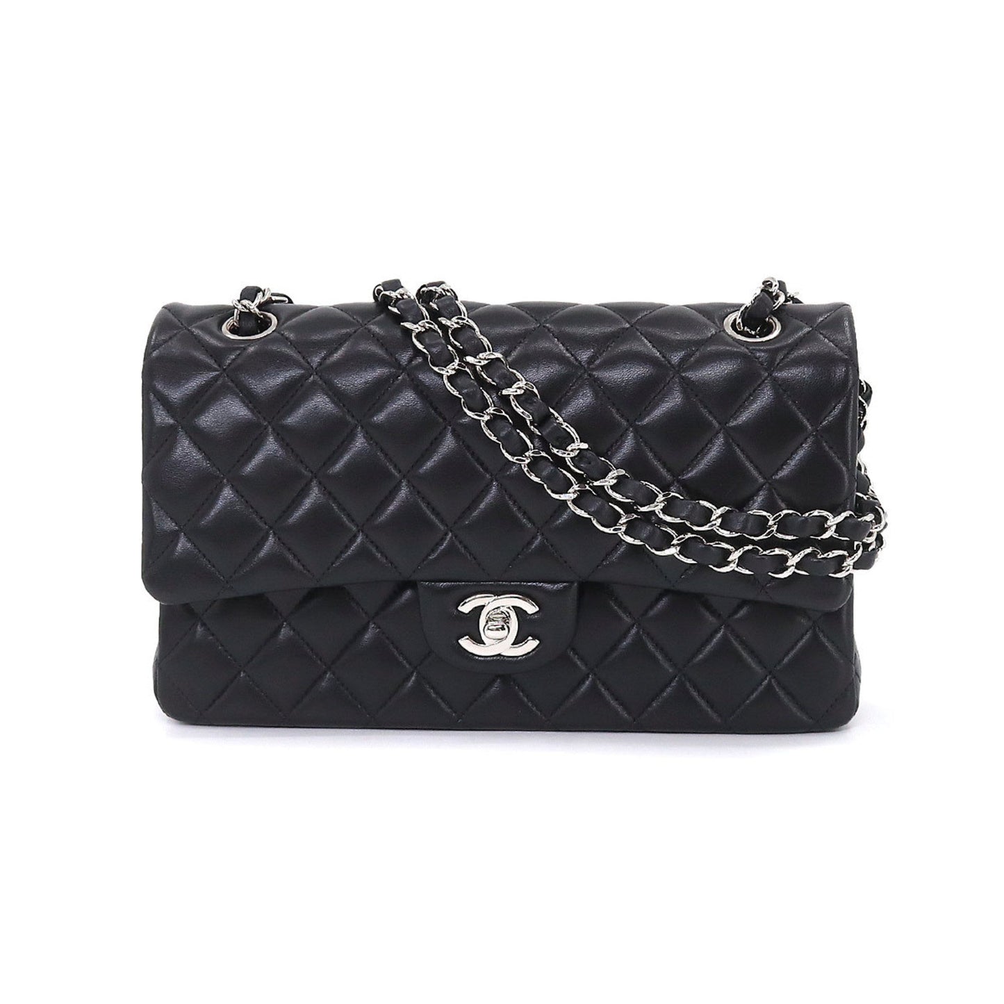 Luxury Chanel Matelasse 25 Chain Shoulder Bag Leather Black A01112 Silver Hardware