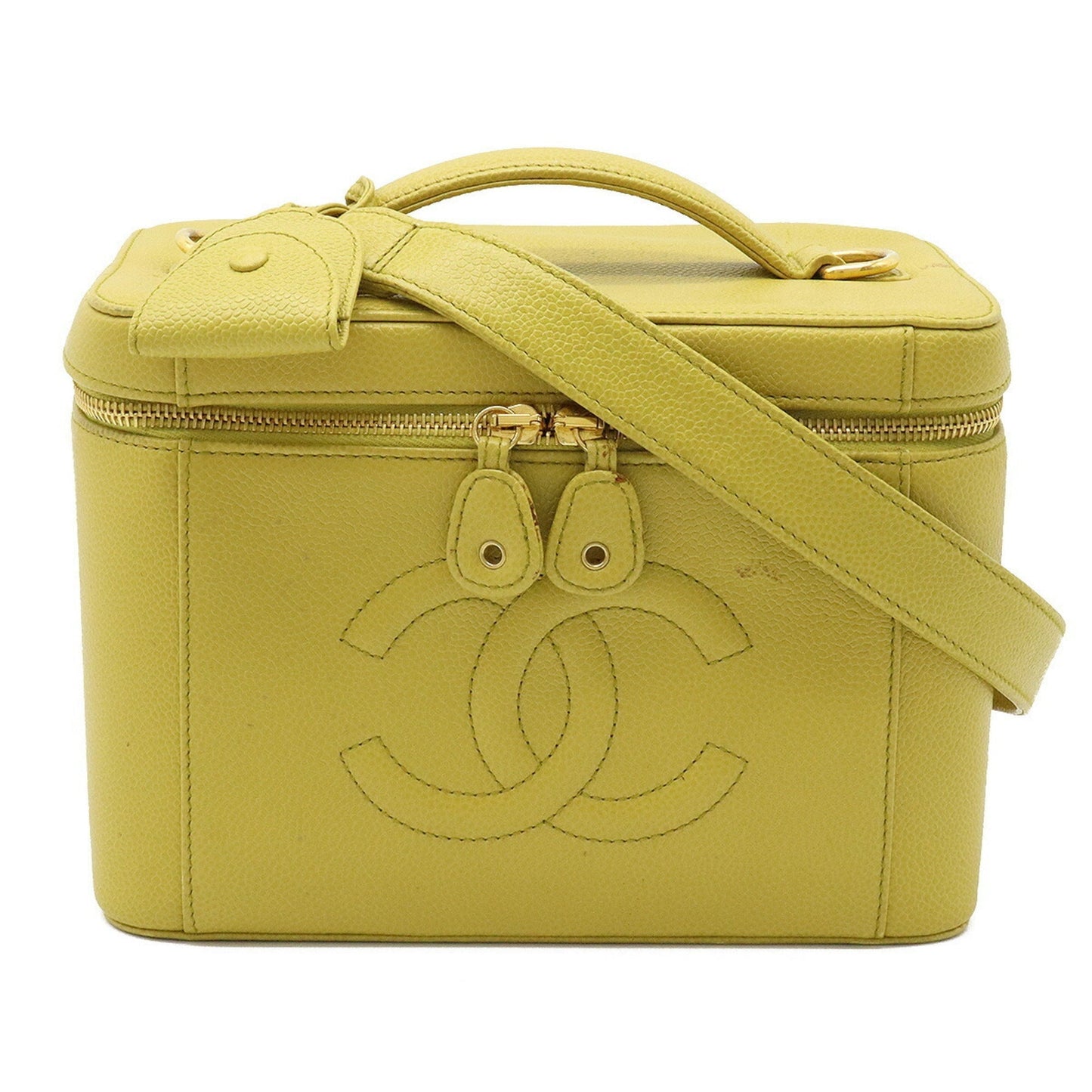 Luxury Chanel Cocomark Vanity Bag Handbag Shoulder Caviar Skin Leather Dusty Yellow