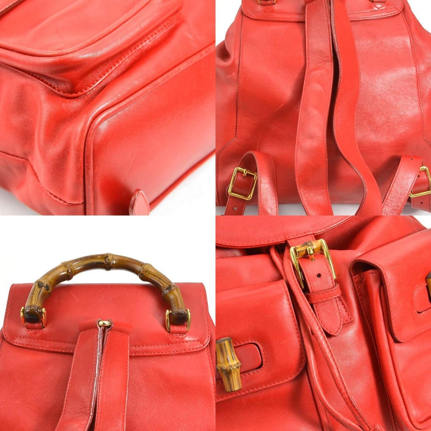 Luxury Gucci Trending 2025 Backpack Bamboo Leather Red Gold Ladies