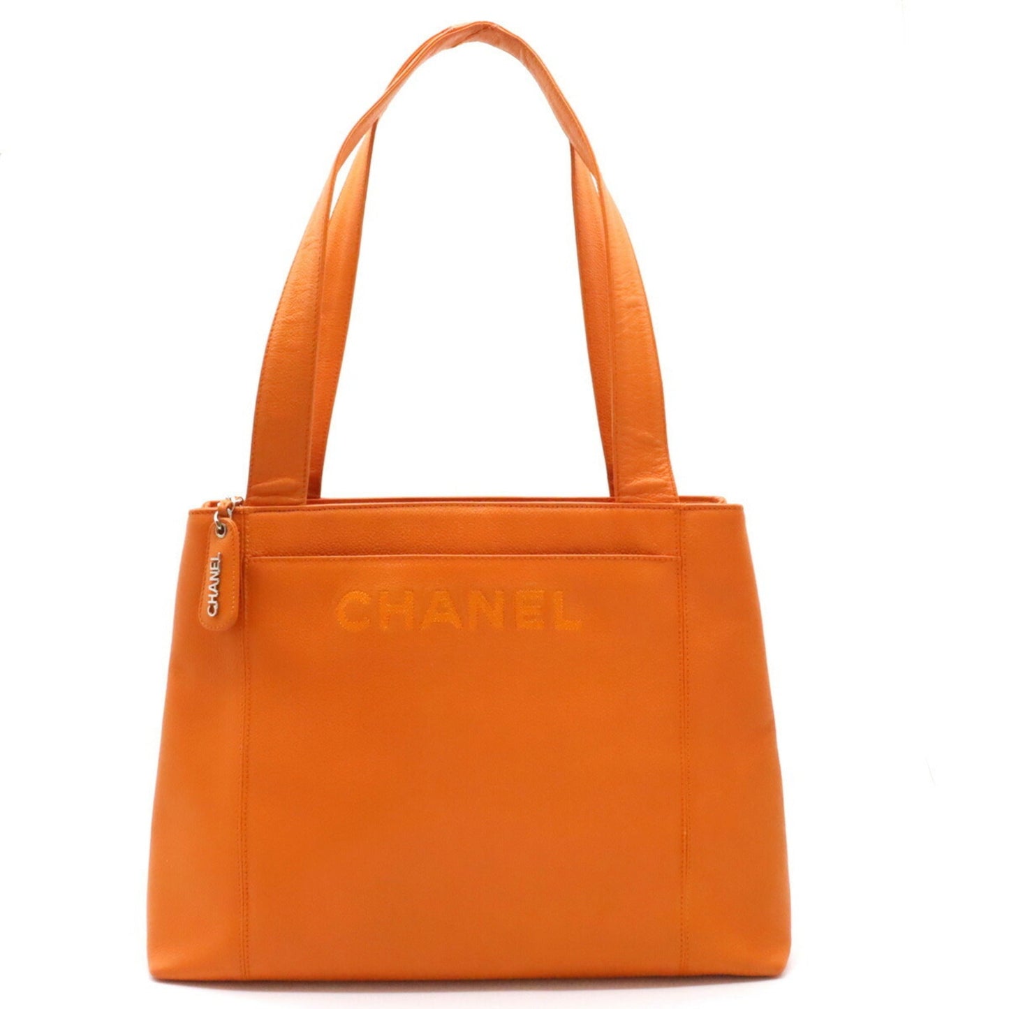 Luxury Chanel tote bag shoulder caviar skin leather orange