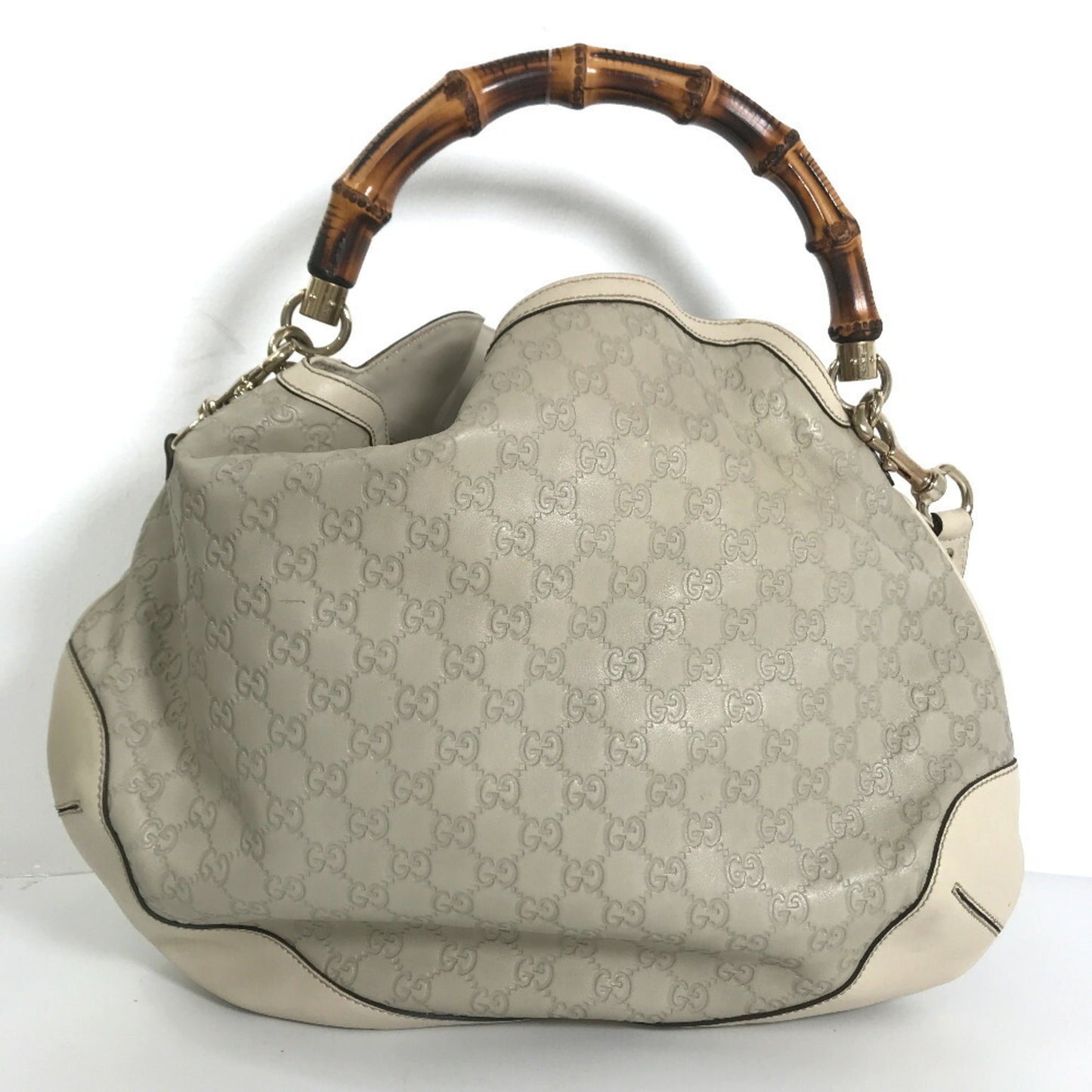Luxury Gucci Handbag Shima Bamboo 2way Shoulder 169976 Leather Cream Ladies