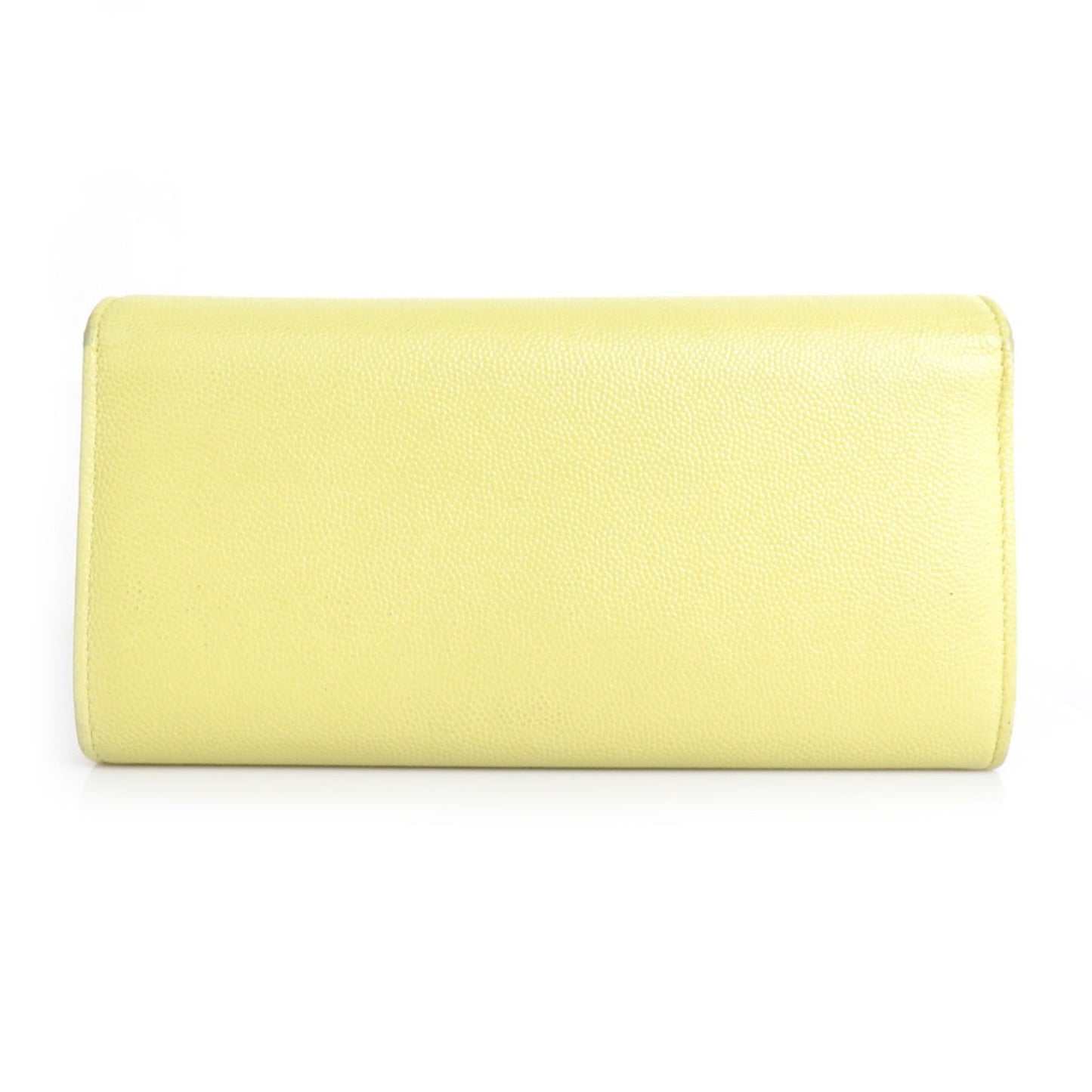 Luxury Chanel Long Wallet Coco Mark Caviar Skin Leather Light Yellow Women's r9578a
