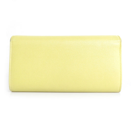 Luxury Chanel Long Wallet Coco Mark Caviar Skin Leather Light Yellow Women's r9578a