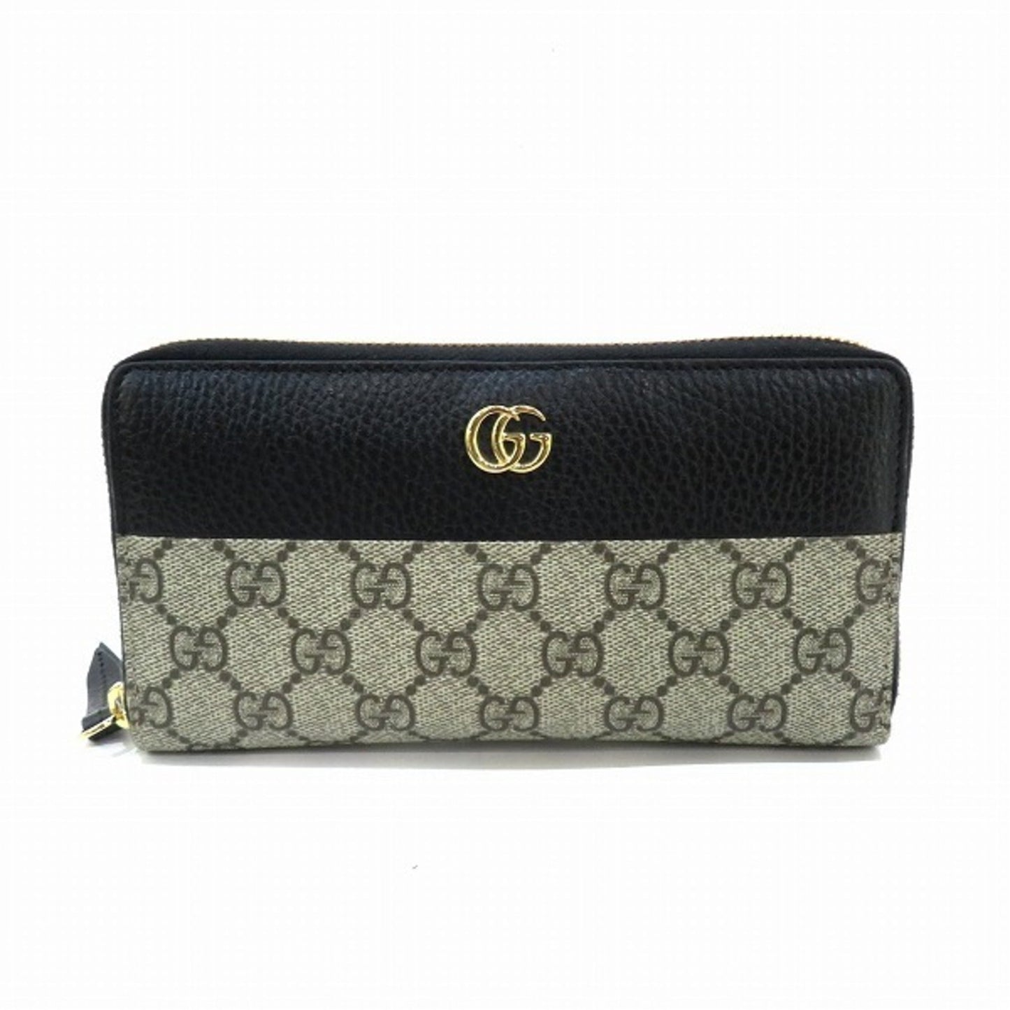Luxury Gucci GG Marmont 456117 Black Round Zipper Long Wallet Ladies