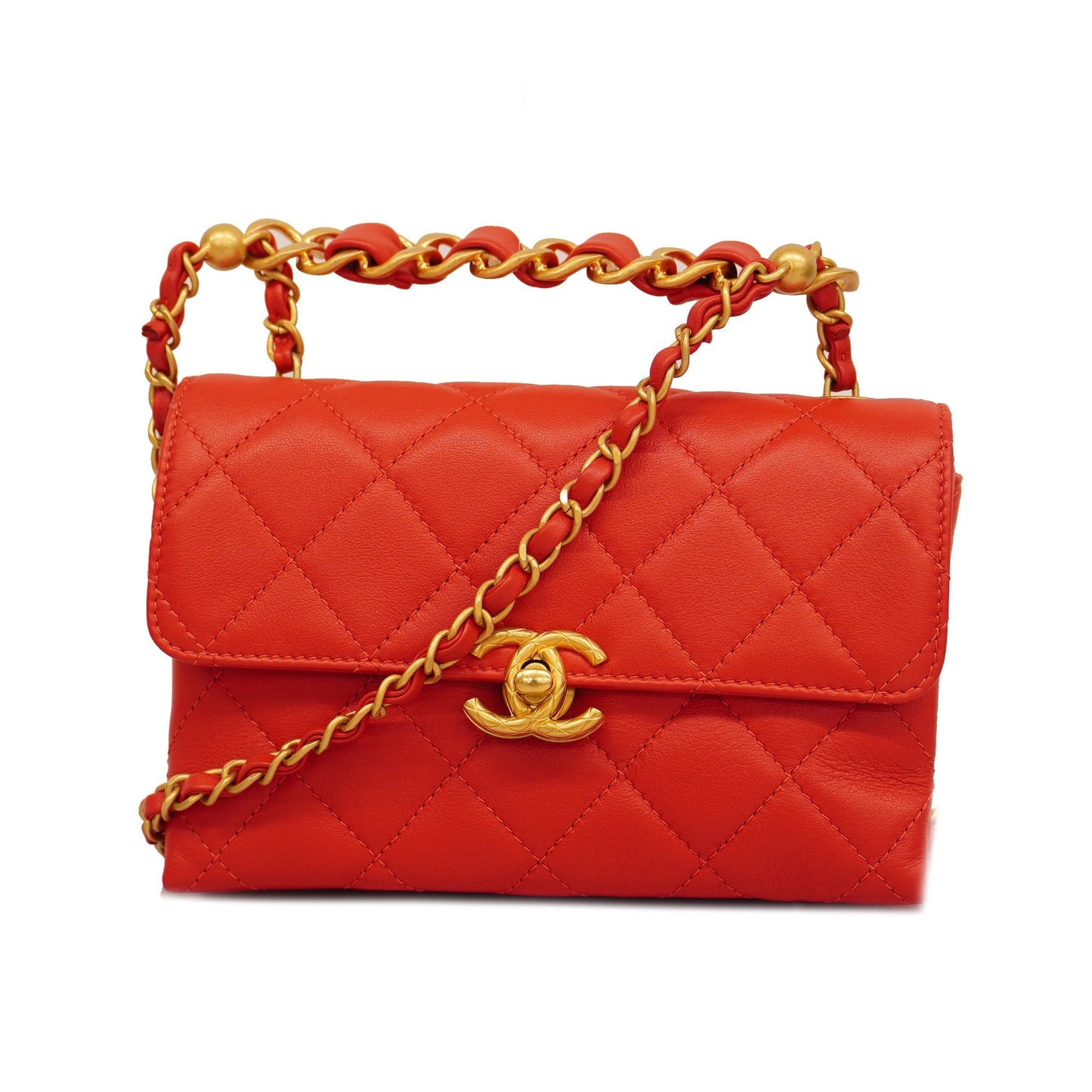CHANEL  Matelasse Chain Shoulder Women's Leather Shoulder Bag Red Color