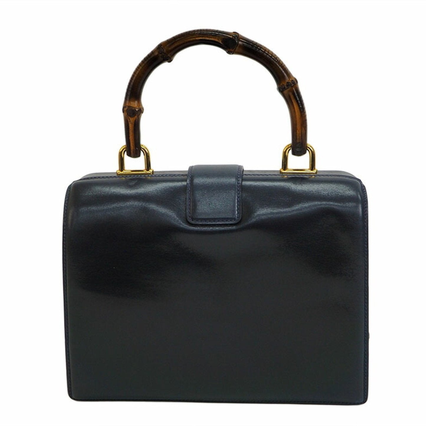 Luxury Gucci Old Bamboo Handbag Gold Crest Navy Leather Women's