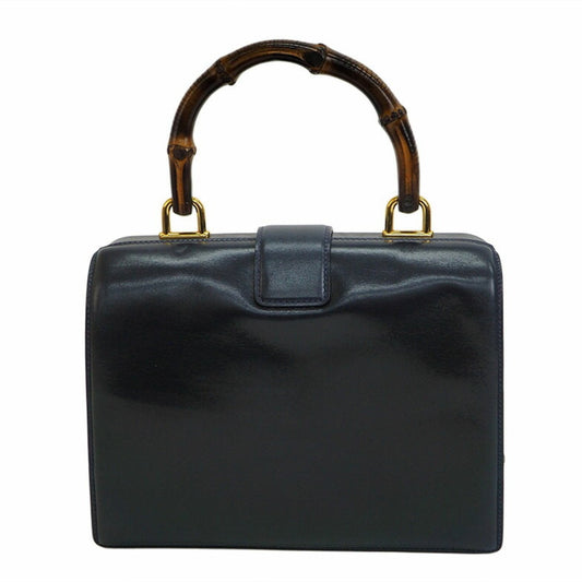 Luxury Gucci Old Bamboo Handbag Gold Crest Navy Leather Women's