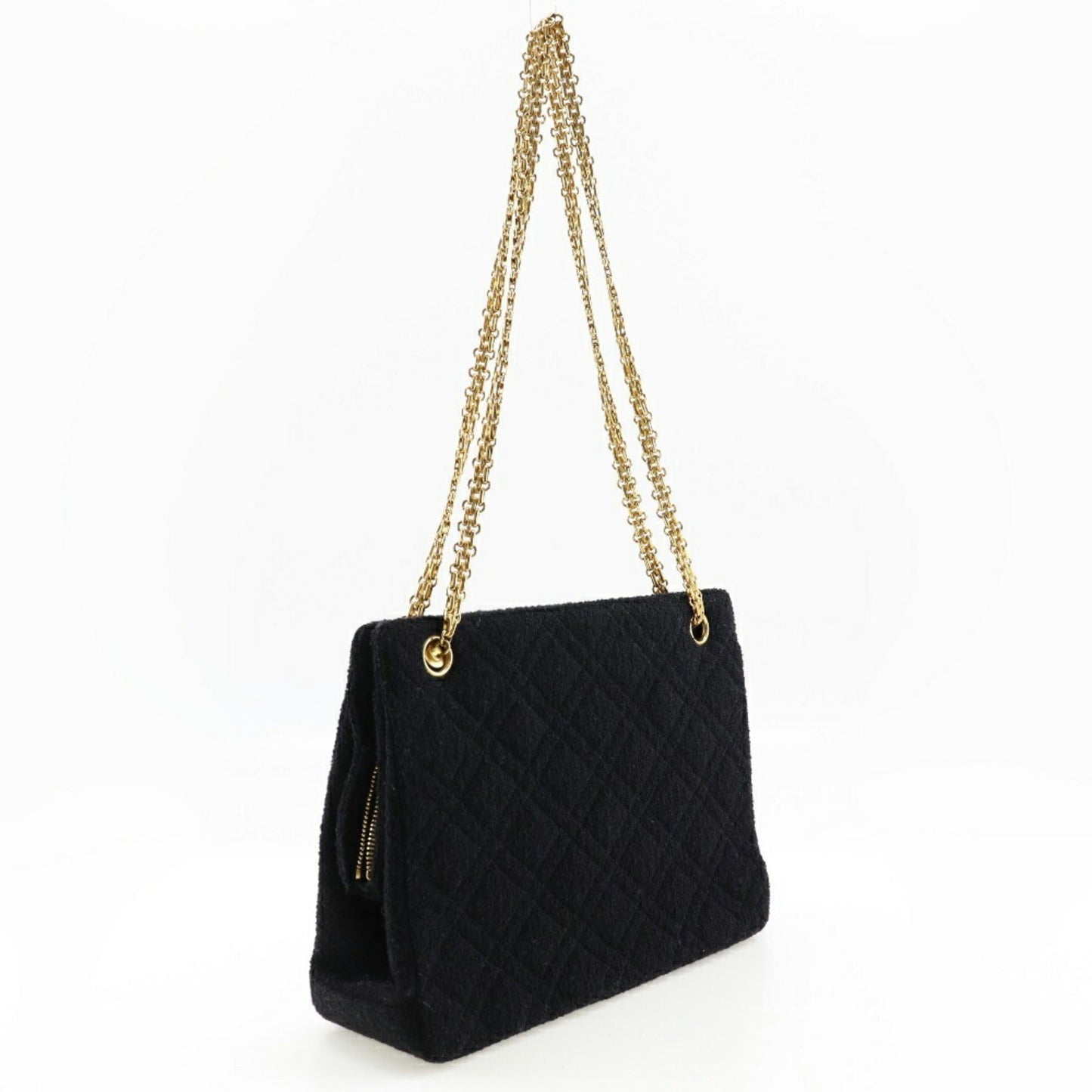 Luxury Chanel Chainback Shoulder Bag Matelasse Tweed x Gold Plated Black Ladies