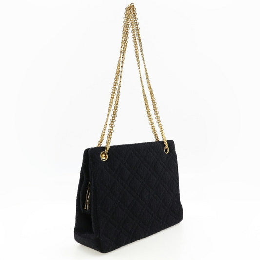 Luxury Chanel Chainback Shoulder Bag Matelasse Tweed x Gold Plated Black Ladies