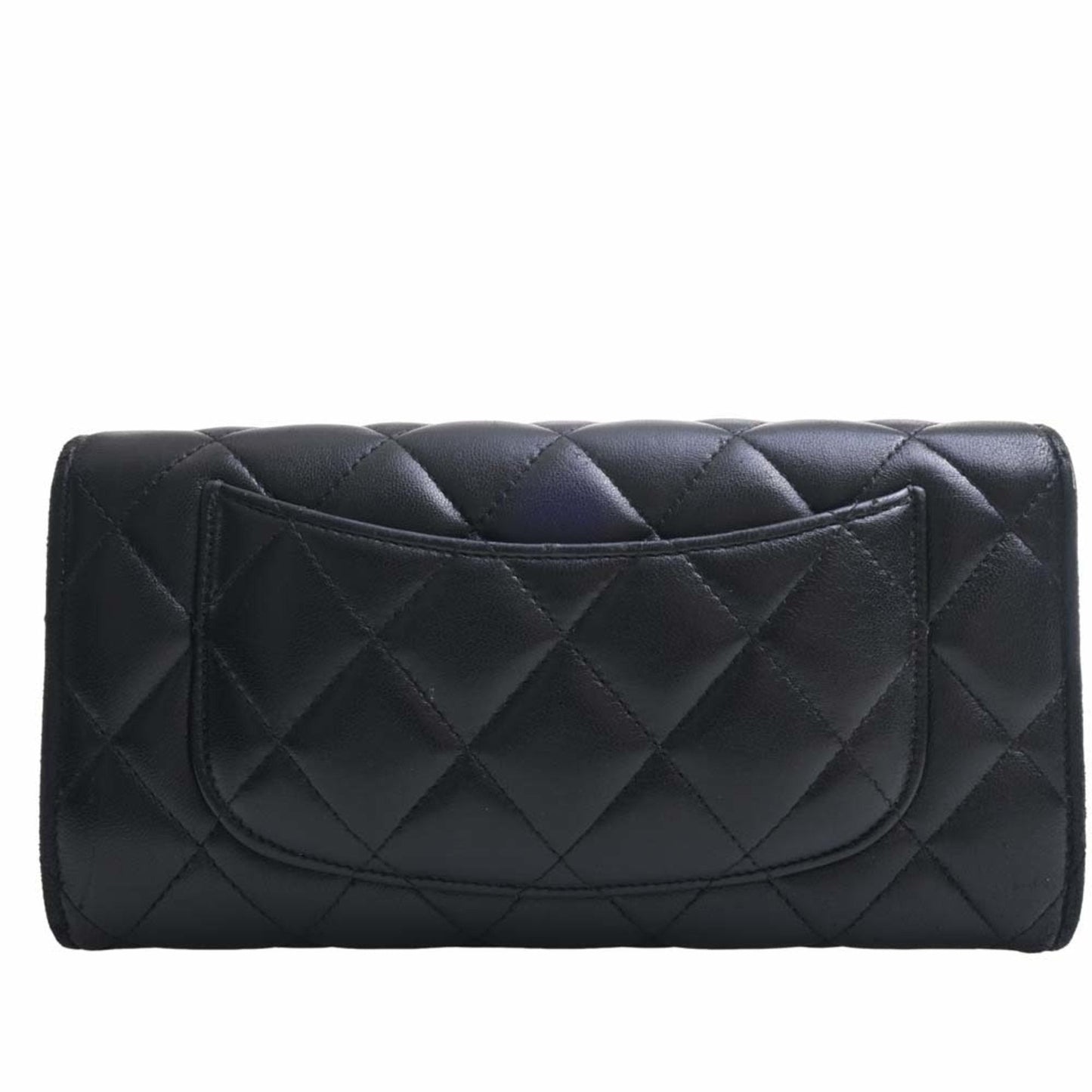 Luxury Chanel Lambskin Matelasse Coco Mark Bifold Long Wallet Black Ladies