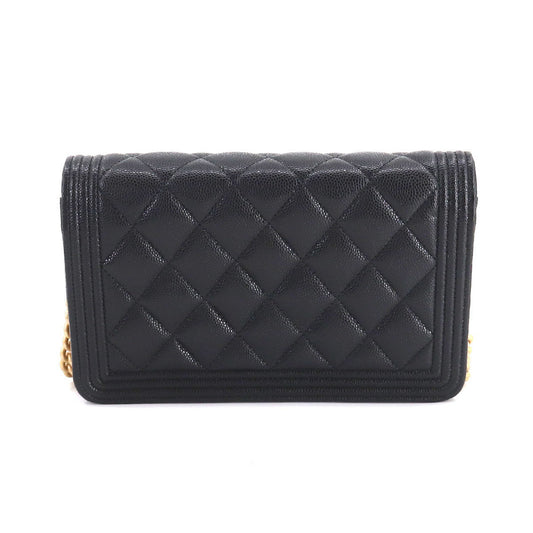 Luxury Chanel Boy  Chain Wallet Long Caviar Skin Black AP1117 Gold Hardware