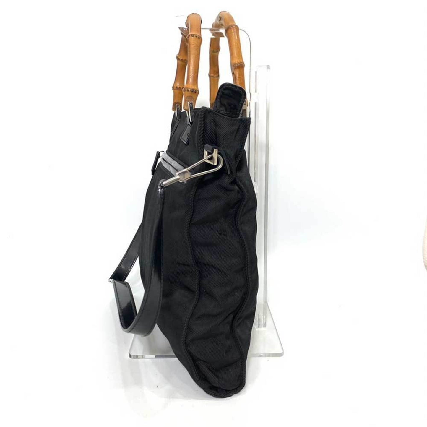 Luxury Gucci Trending 2025 Bag Bamboo Handbag Black x Brown 2way Square Ladies Nylon Canvas Enamel Leather