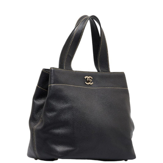 Luxury Chanel Coco Mark Turnlock Handbag Tote Bag Black Caviar Skin Ladies