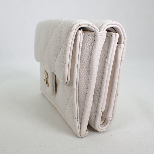 Luxury Chanel caviar skin white trifold wallet