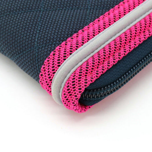 Luxury Chanel Boy  Matelasse Coco Mark Round Long Wallet Canvas Navy Pink Light Gray