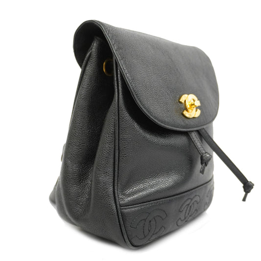 Luxury Chanel  Triple Coco Women's Leather Backpack Black