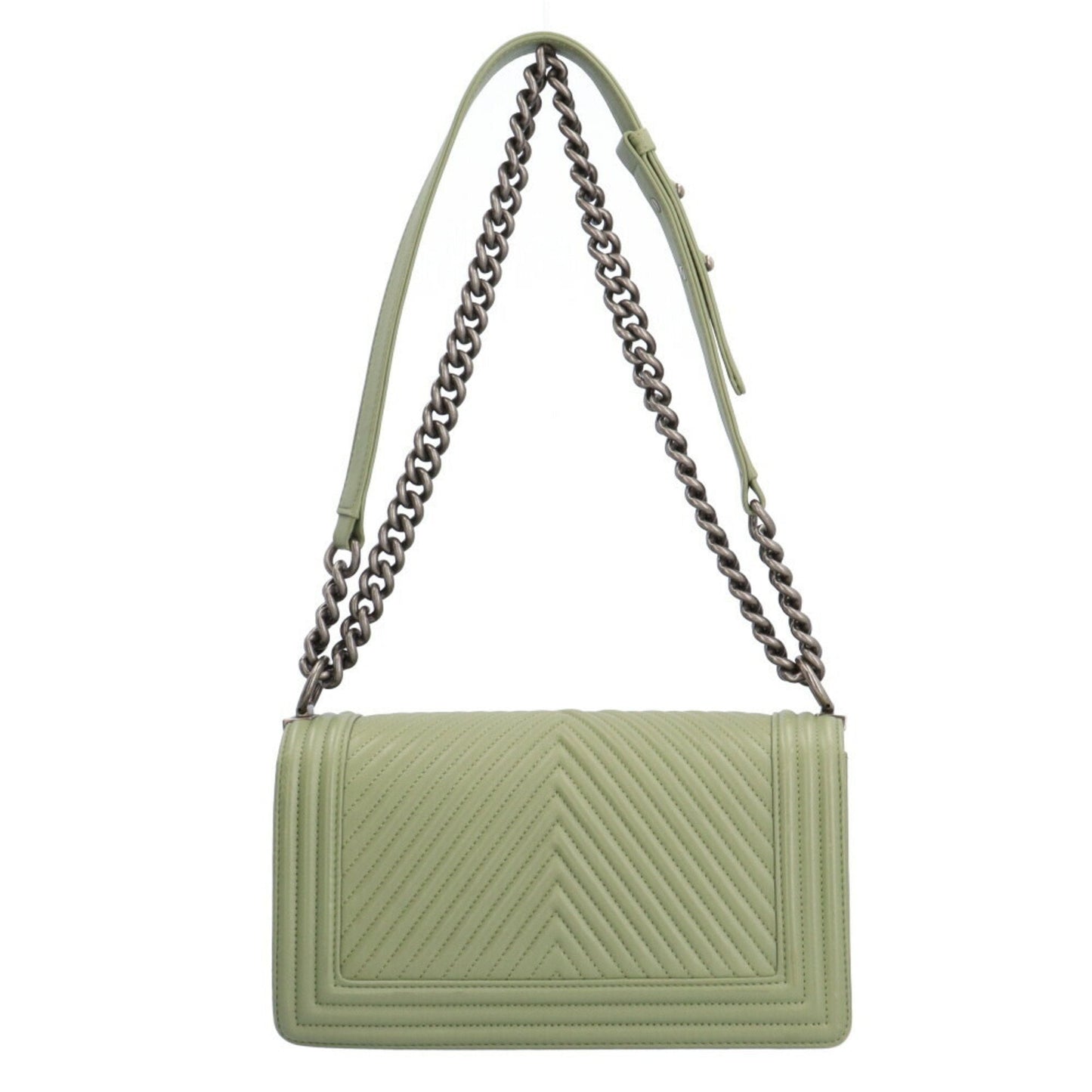 Luxury Chanel Boy  V Stitch Shoulder Bag Lambskin Green Women's