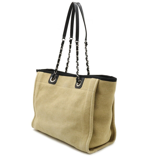 Luxury Chanel Deauville Line Medium Tote MM Bag Shoulder Chain Beige Black A67001