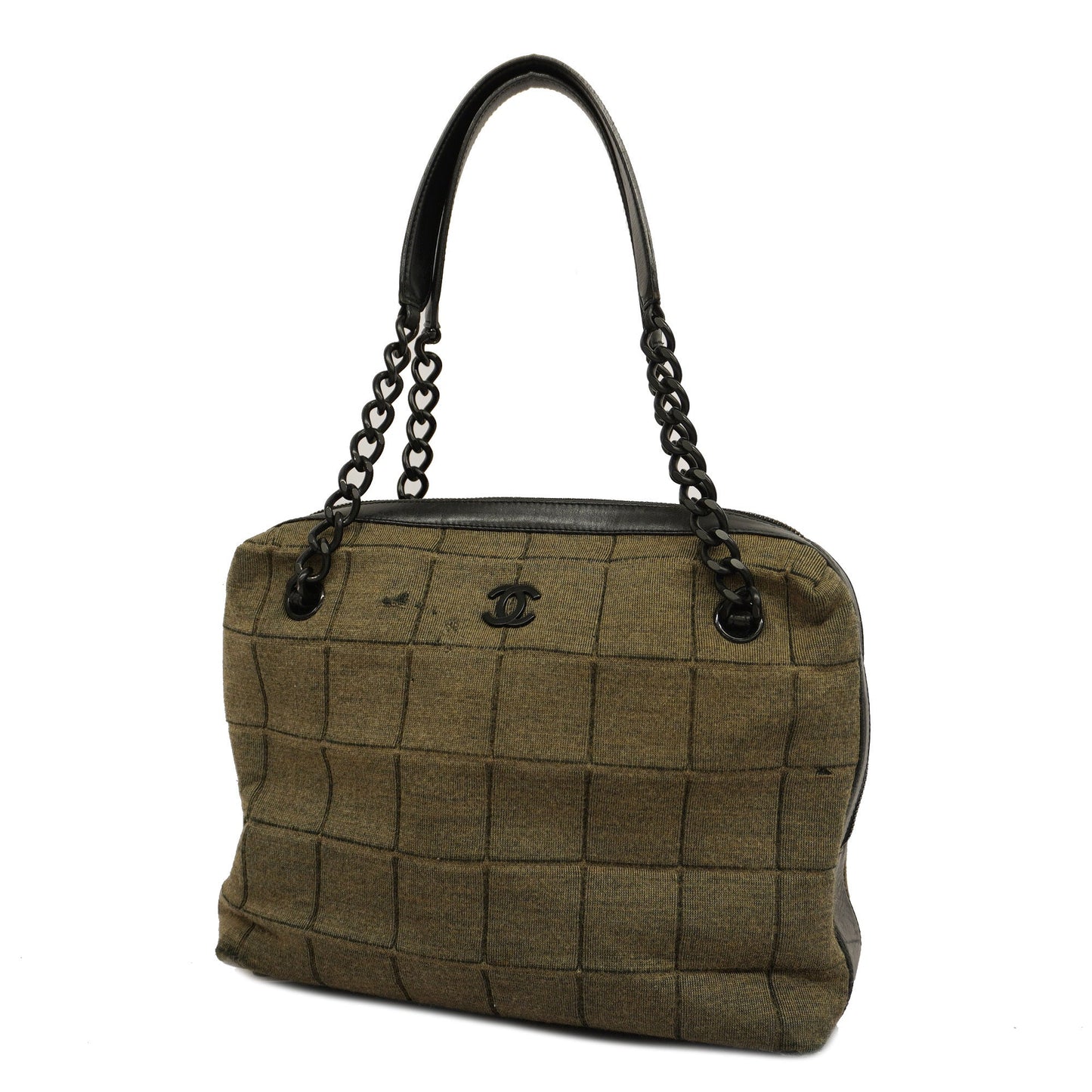 CHANEL  Chocolate Bar Handbag Women's Cotton,Leather Black,Khaki
