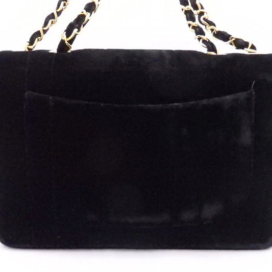 Luxury Chanel shoulder bag here mark velvet / metal black x gold ladies
