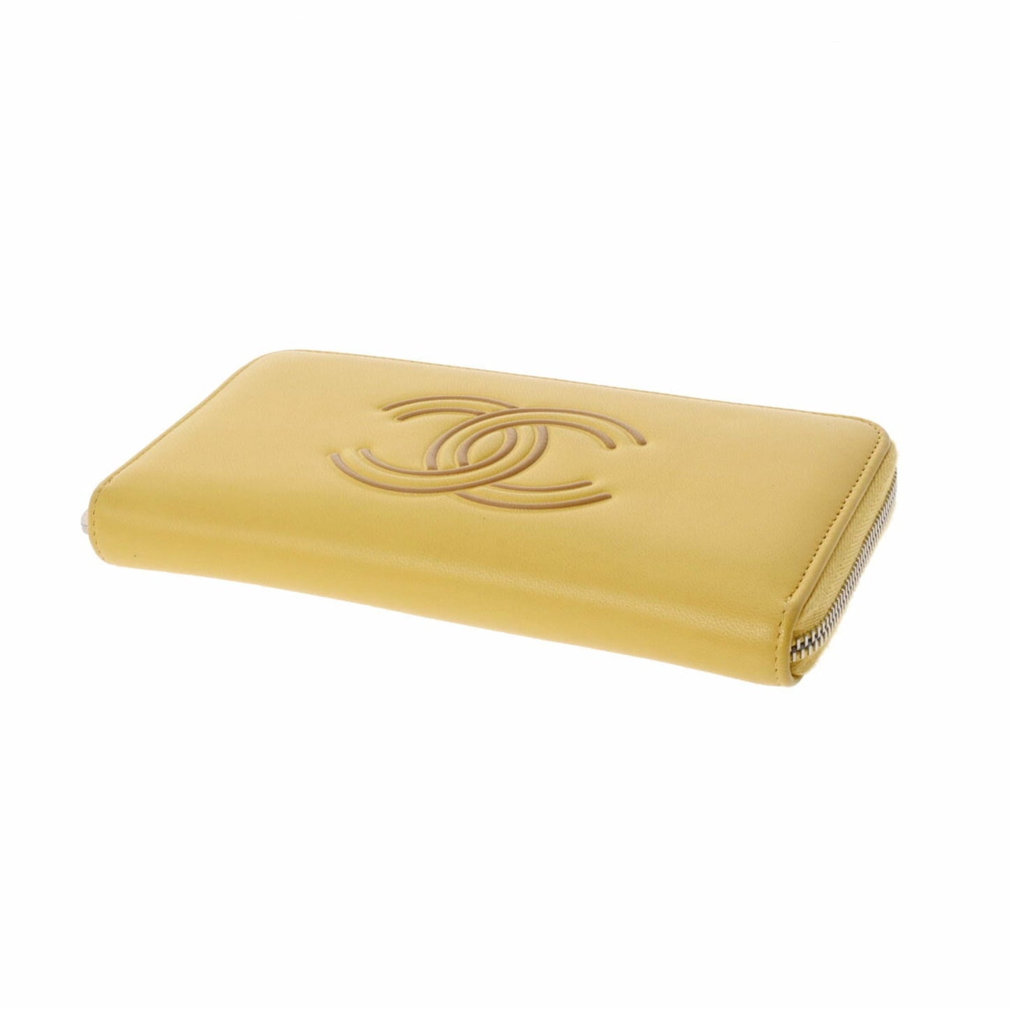 Luxury Chanel here mark round wallet yellow ladies lambskin long
