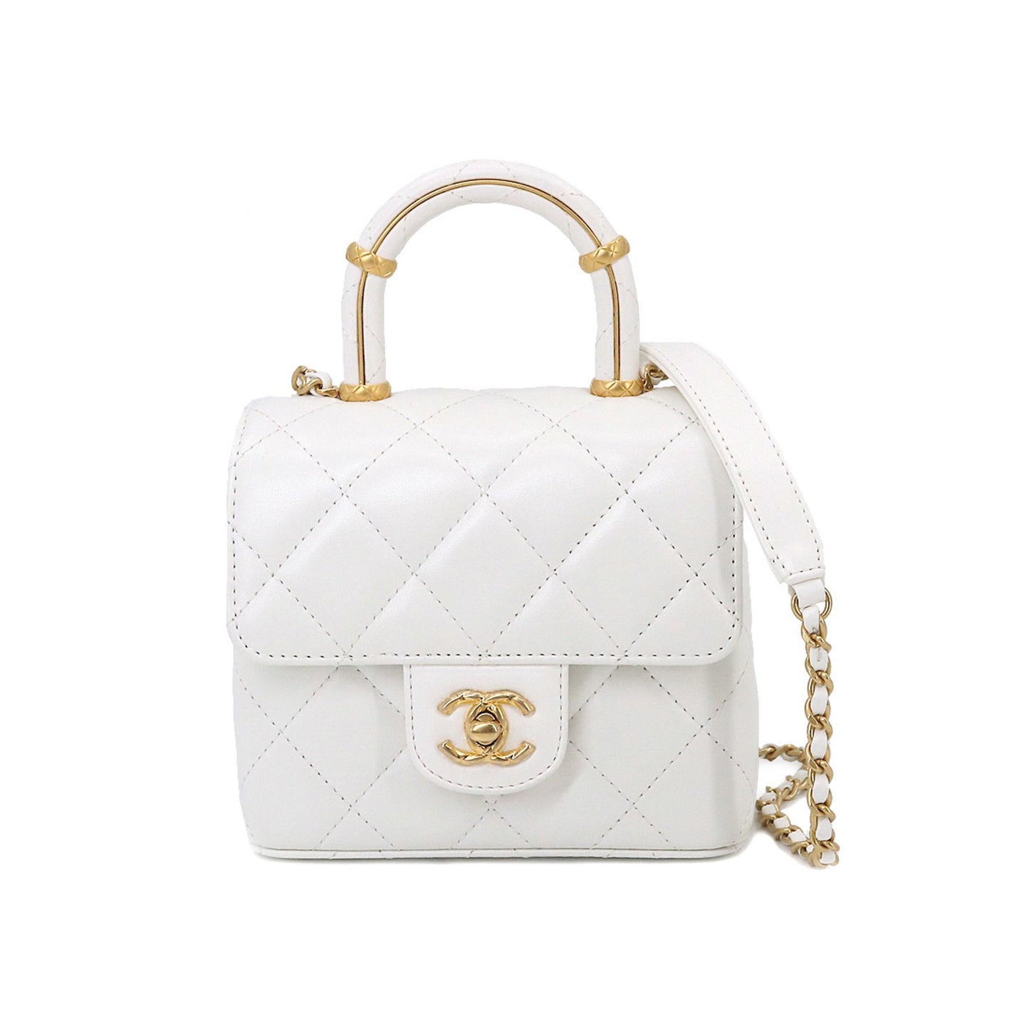 Luxury Chanel Matelasse 2way Hand Chain Shoulder Bag Leather White AS4035 Gold Hardware