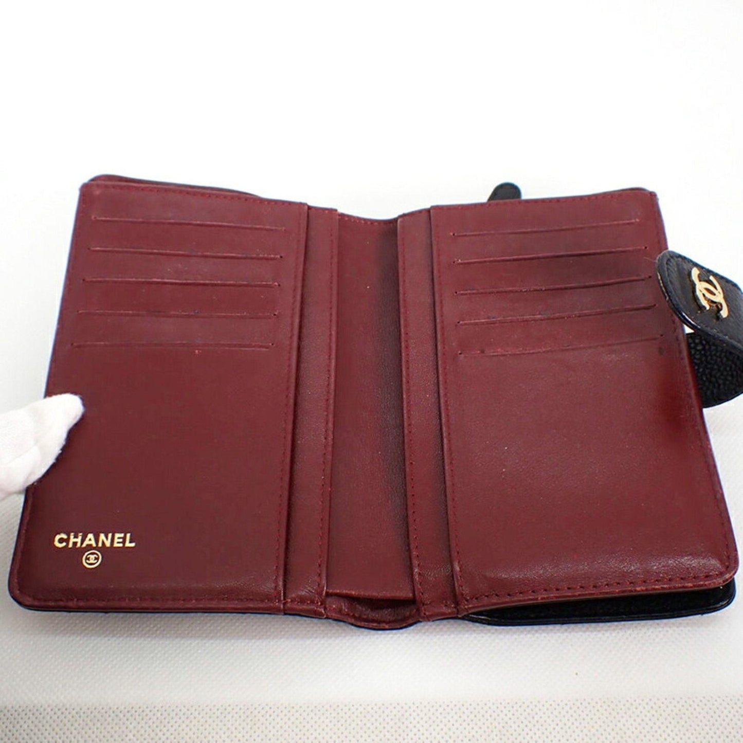 Luxury Chanel caviar skin matelasse black two-fold wallet