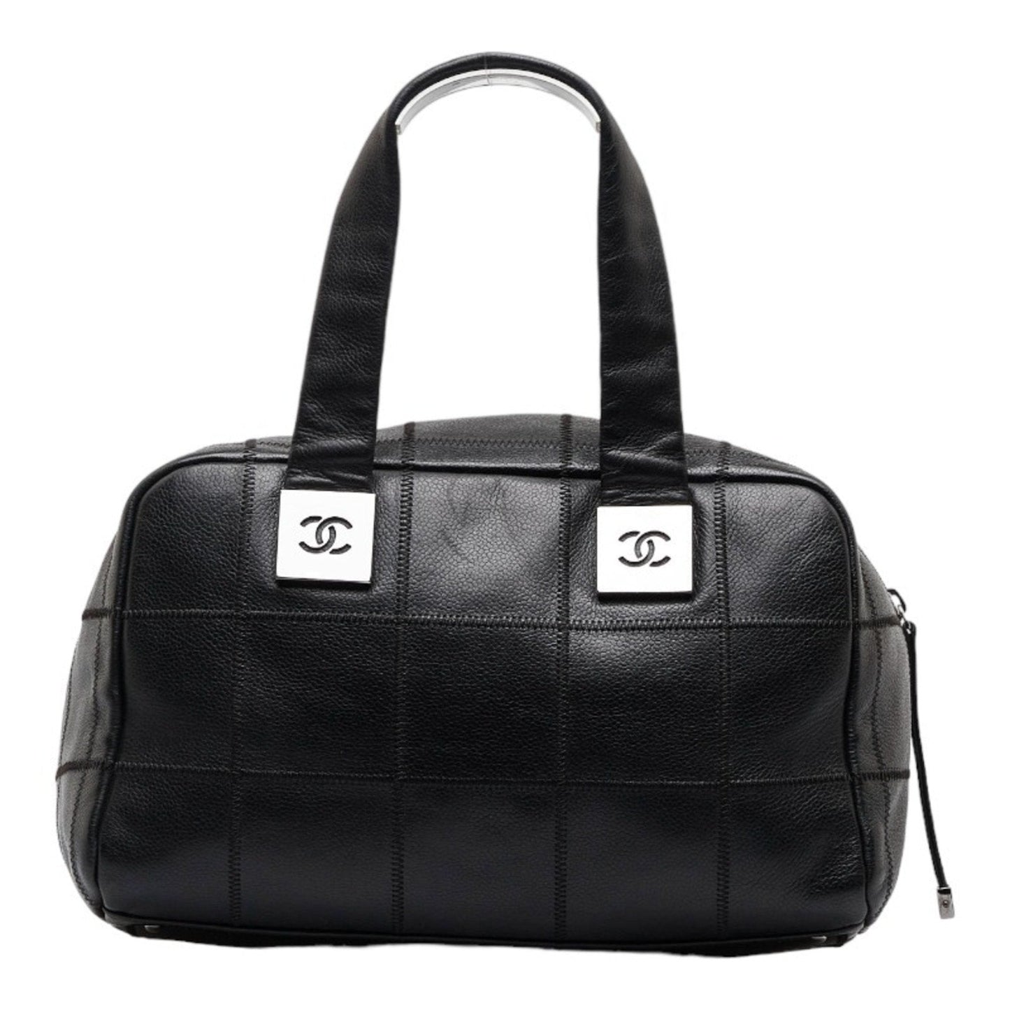 Luxury Chanel Chocolate Bar Handbag Boston Bag Black Caviar Skin Ladies