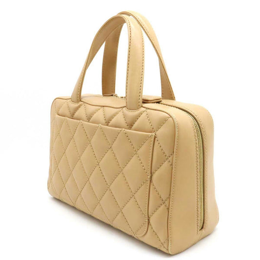 Luxury Chanel Wild Stitch Handbag Boston Bag Leather Beige A14692