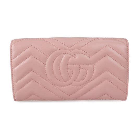 Luxury Gucci Continental Wallet GG Marmont Bifold 443436 Leather Pink Series Silver Metal Fittings Long