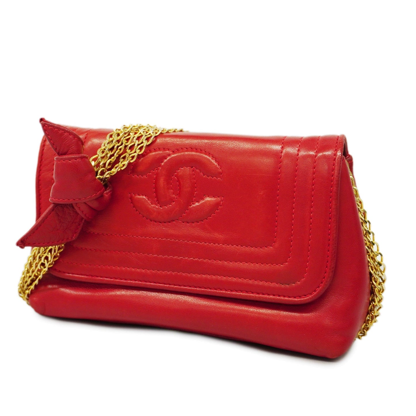 Luxury Chanel  Women's Leather Shoulder Bag Red Color