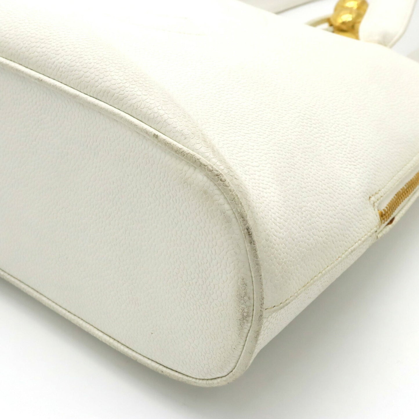 Luxury Chanel Coco Ball Mark Tote Bag Shoulder Caviar Skin Leather White