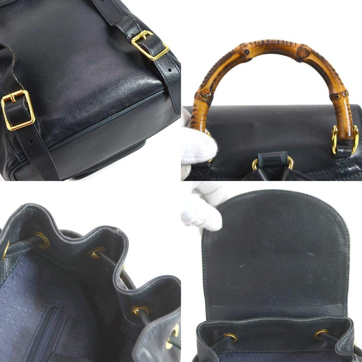 Luxury Gucci rucksack bamboo leather navy gold ladies e55760j