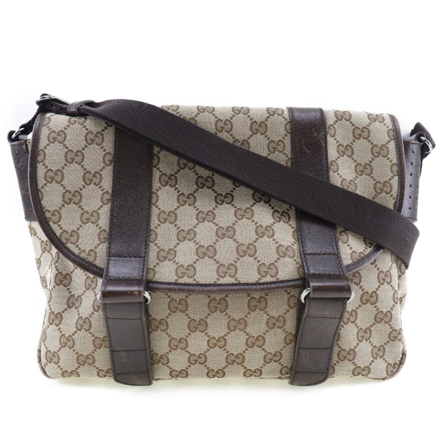 Luxury Gucci 145859 467891 GG canvas x leather brown unisex shoulder bag