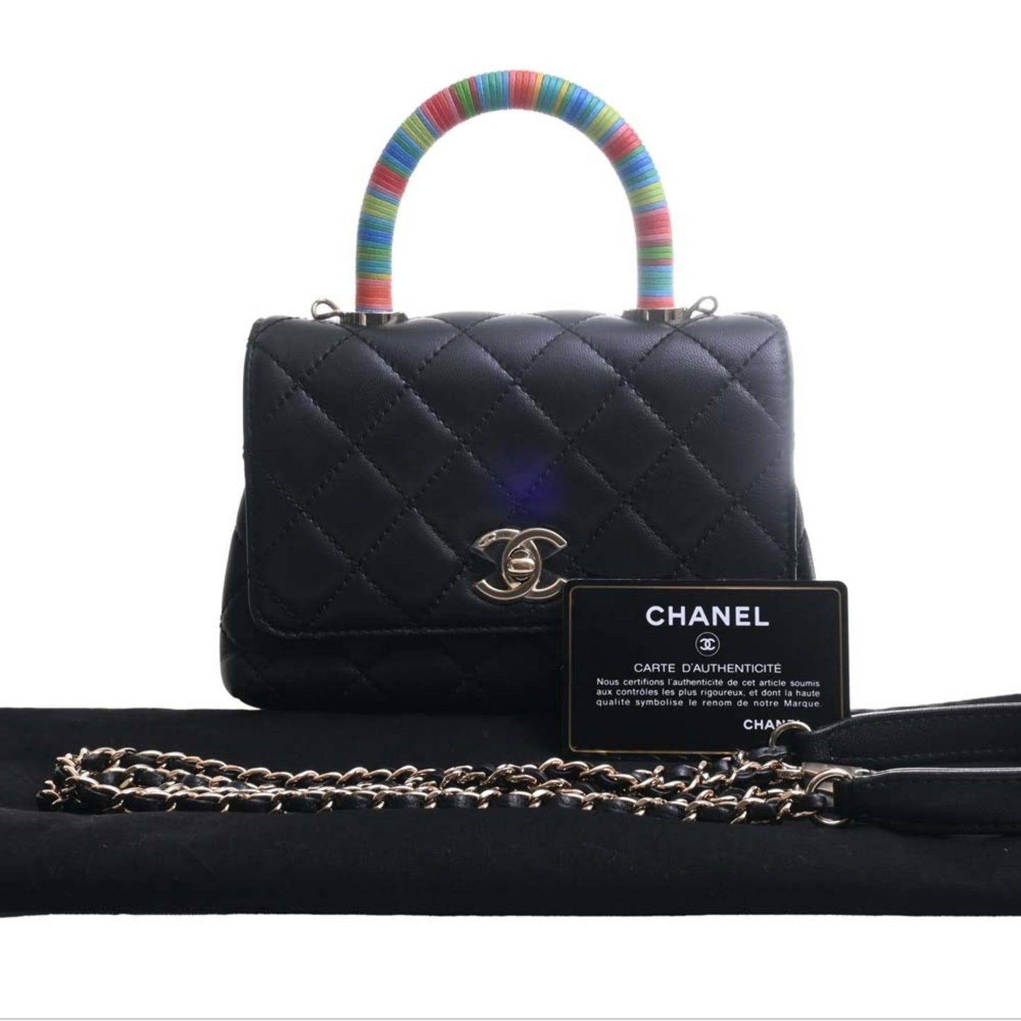 Luxury Chanel Leather Matelasse Coco Mark Chain Shoulder Bag Black/Multicolor Women's