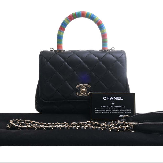 Luxury Chanel Leather Matelasse Coco Mark Chain Shoulder Bag Black/Multicolor Women's