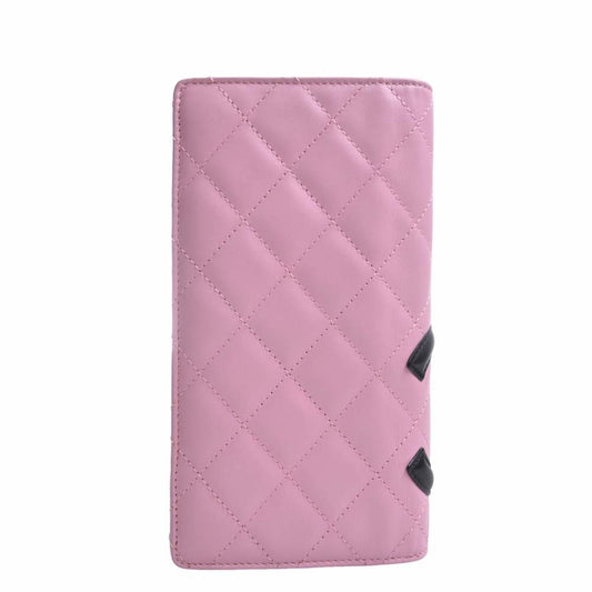 Luxury Chanel Leather Cambon Here Mark Bifold Long Wallet A26717 Pink Ladies