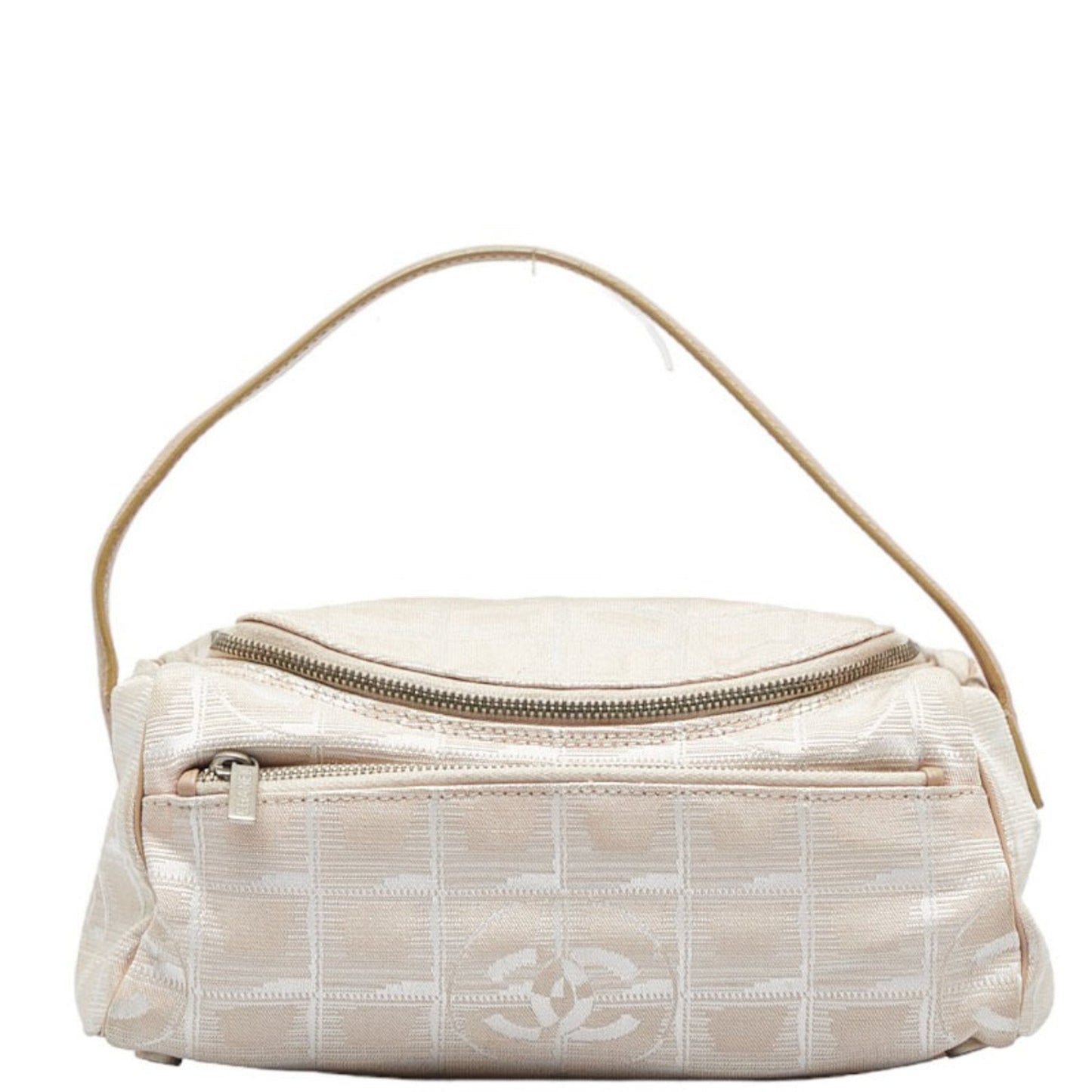 Luxury Chanel New Line Coco Mark Vanity Bag Handbag Beige Leather Nylon Jacquard Women's