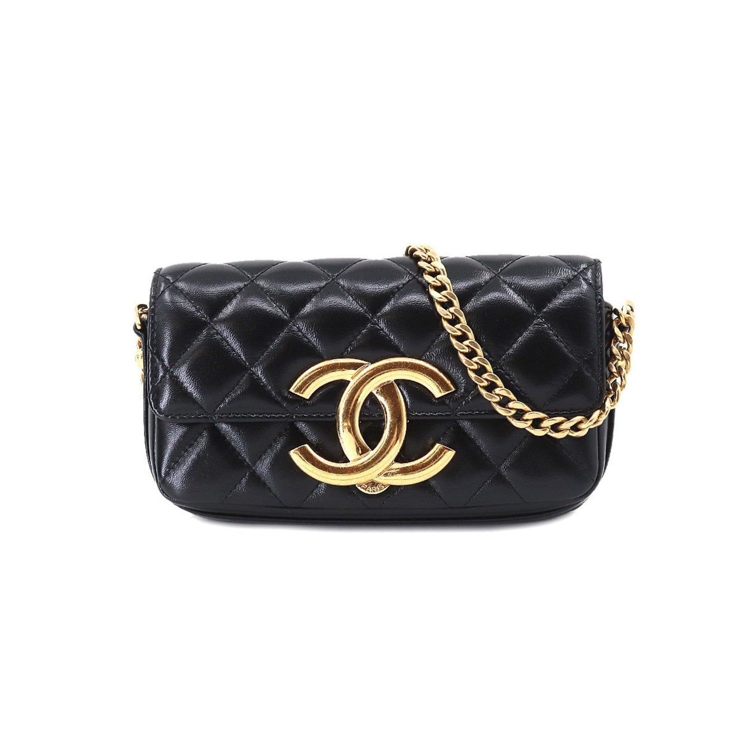 Luxury Chanel Mini Matelasse Chain Shoulder Bag Leather Black AP3207 Phone Case