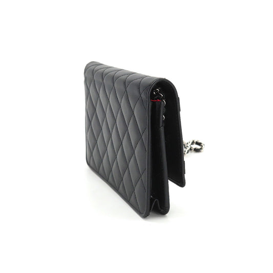 Luxury Chanel cambon line chain wallet folio long leather enamel black silver metal fittings A46646 Cambon Line Chain Wallet
