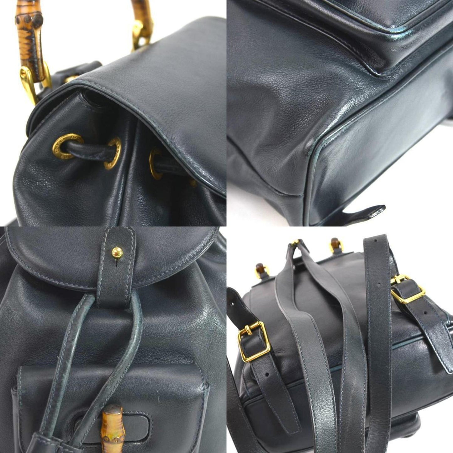 Luxury Gucci rucksack bamboo leather navy gold ladies e55760j