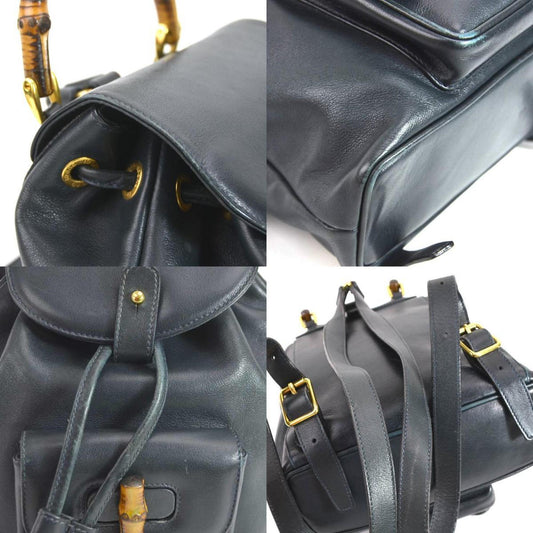 Luxury Gucci rucksack bamboo leather navy gold ladies e55760j